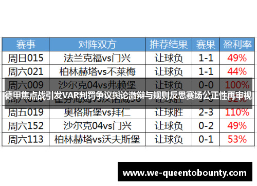 德甲焦点战引发VAR判罚争议舆论激辩与规则反思赛场公正性再审视